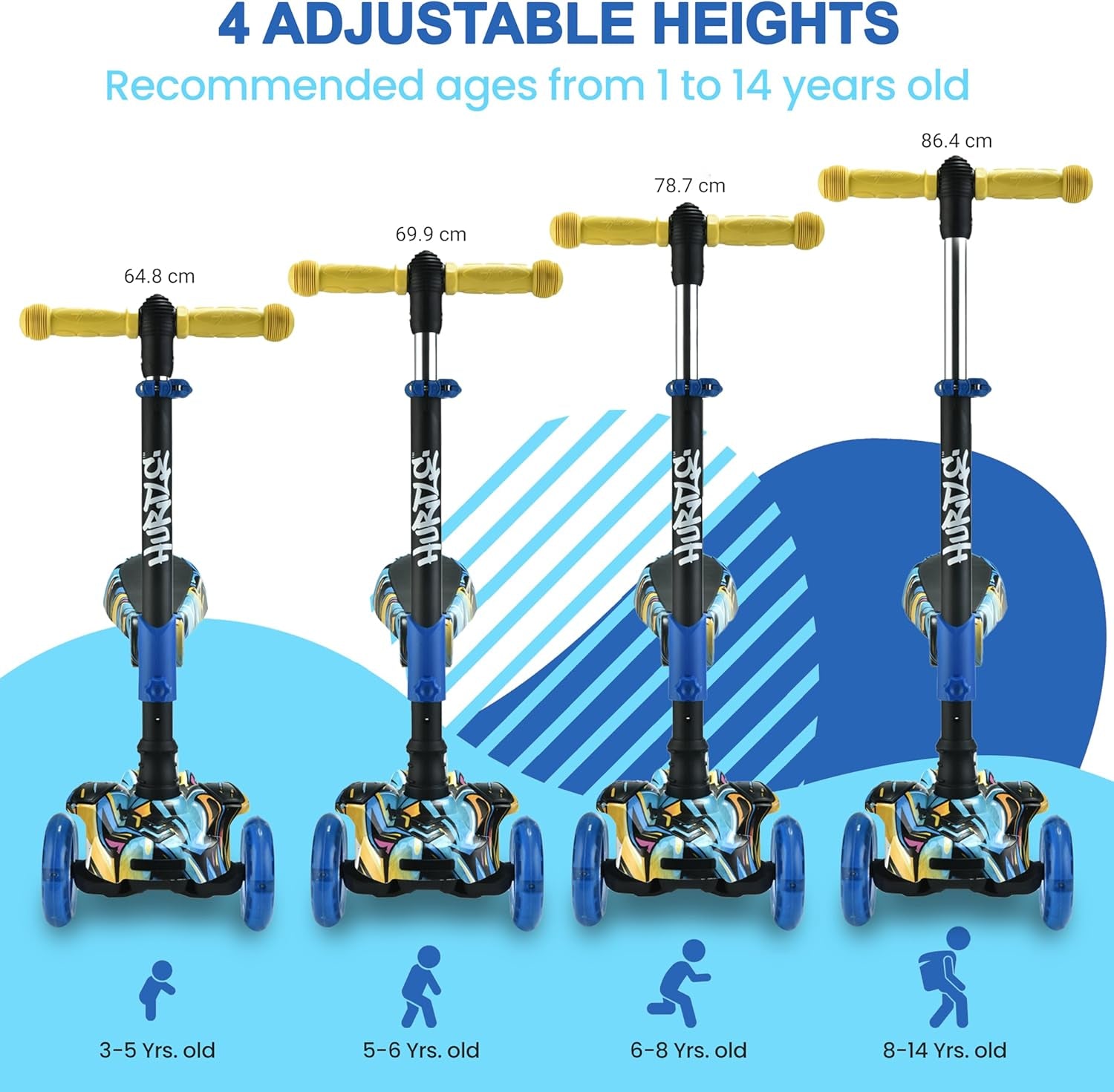3-Wheeled Kids Scooter with LED Wheel Lights, Adjustable Lean-To-Steer Handlebar, and Foldable Seat - Versatile Sit or Stand Ride with Brake for Ages 1-14