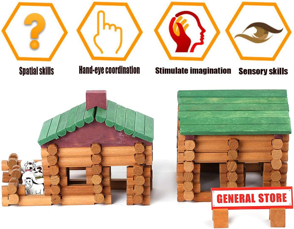 170-Piece Classic Wooden Building Log Set - Creative Construction Educational Gift for Children Ages 3 and Up