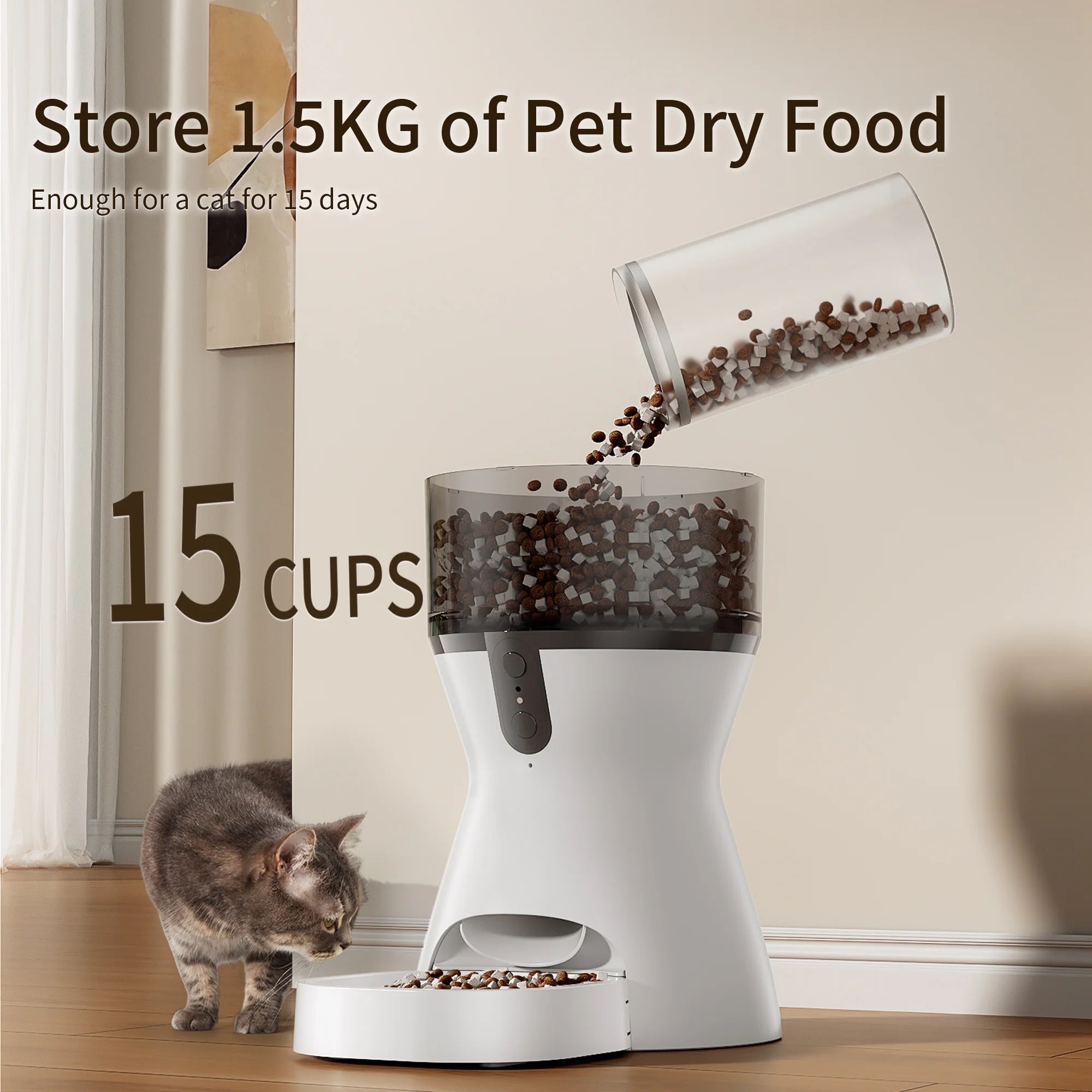 Smart Automatic Pet Feeder with WiFi - 20 Cups Capacity, Voice Recording & Timed Feeding for Cats and Small Dogs