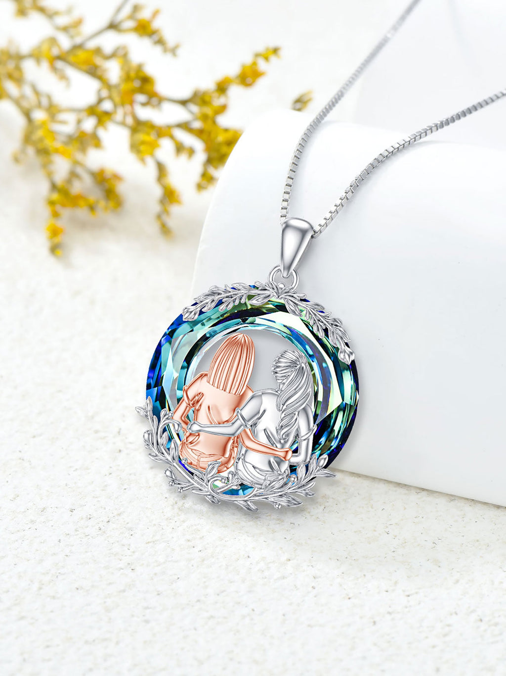 Sterling Silver Friendship Necklace for 2 - Sister Sit and Hug Pendant with Blue Crystal - Perfect Gift for Best Friends, Birthdays, Anniversaries, Mother's Day, Valentine's Day, and Christmas
