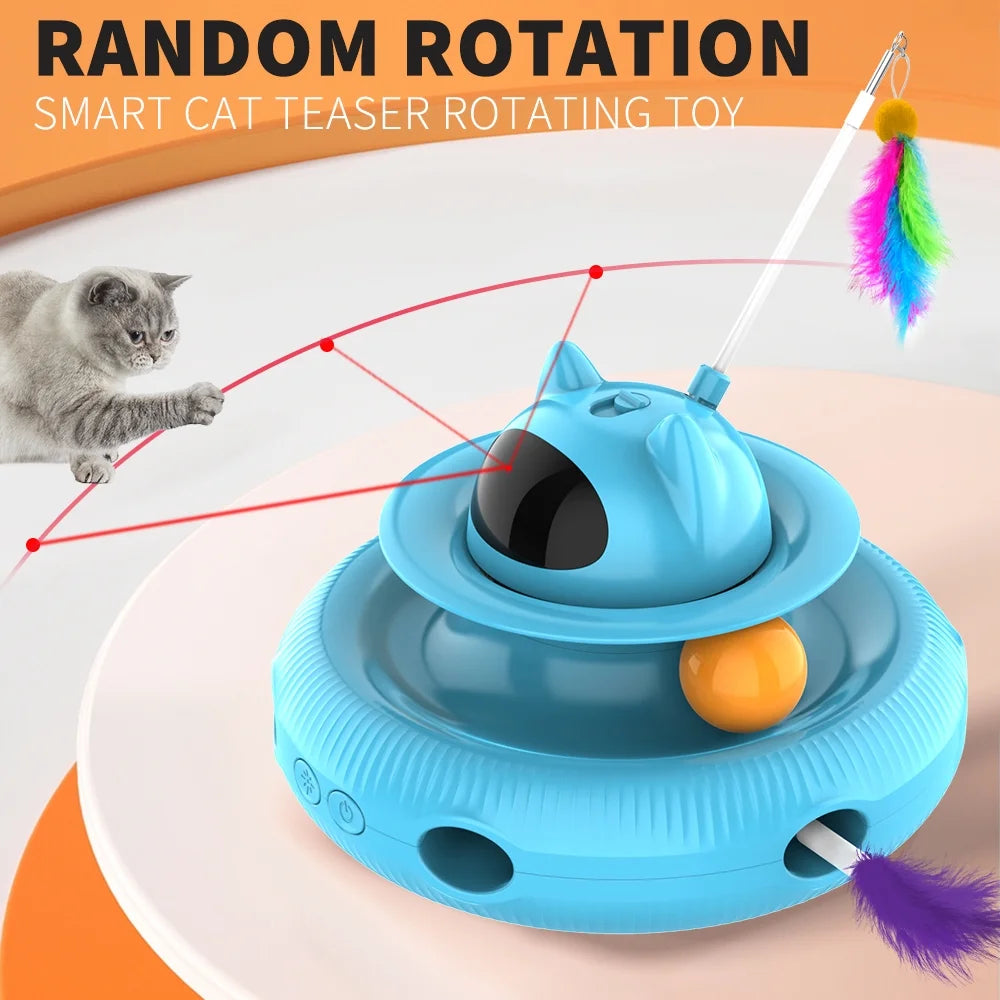 4-in-1 Interactive Indoor Cat Toy - Laser & Retractable Feather Wand, USB Rechargeable, Fun Blue Design