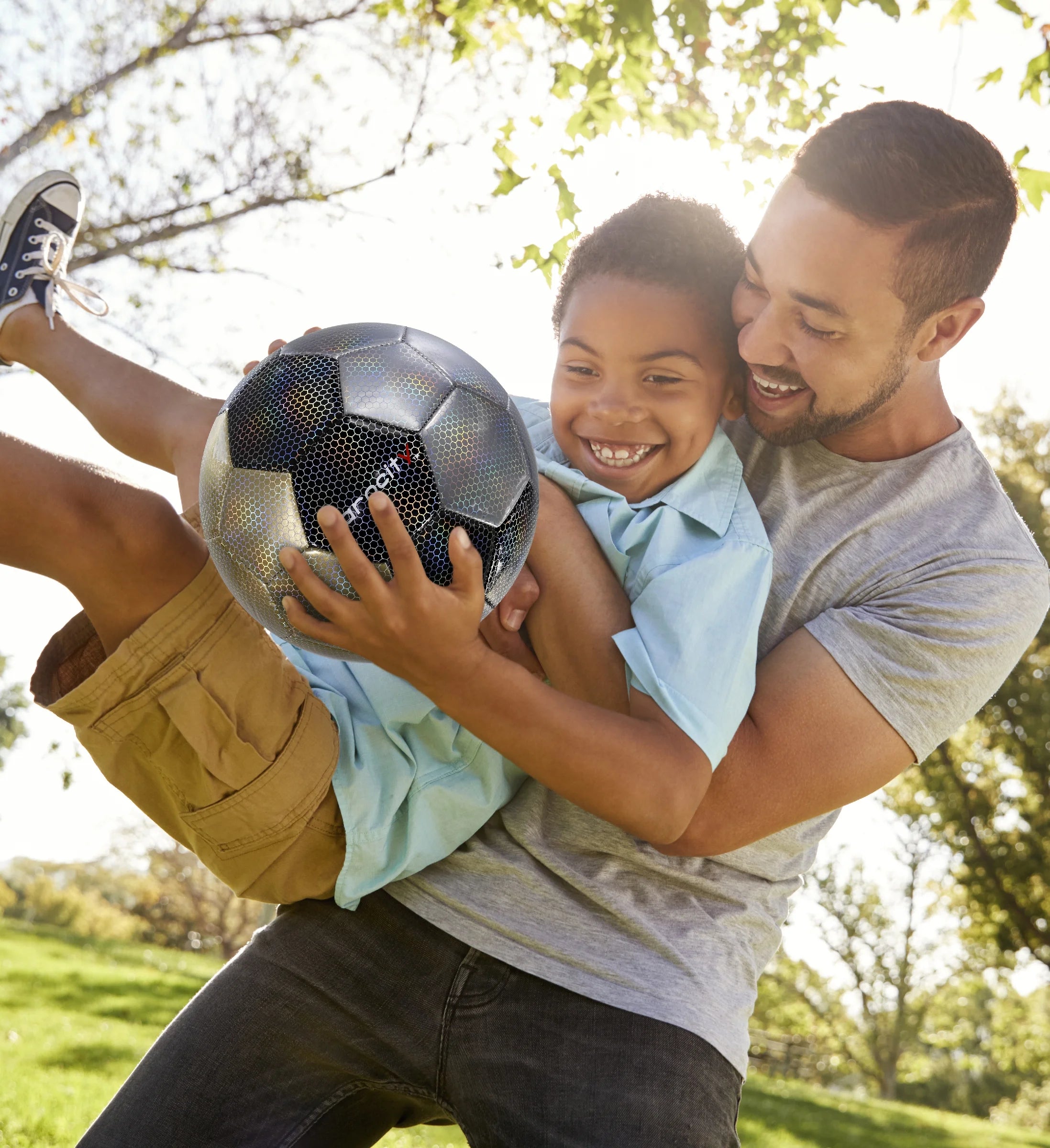 Barocity Premium Size 3 Soccer Ball - Silver, Black, Gold with Reflective Iridescent Rainbow Hex Pattern for Kids - Perfect for Indoor & Outdoor Play!