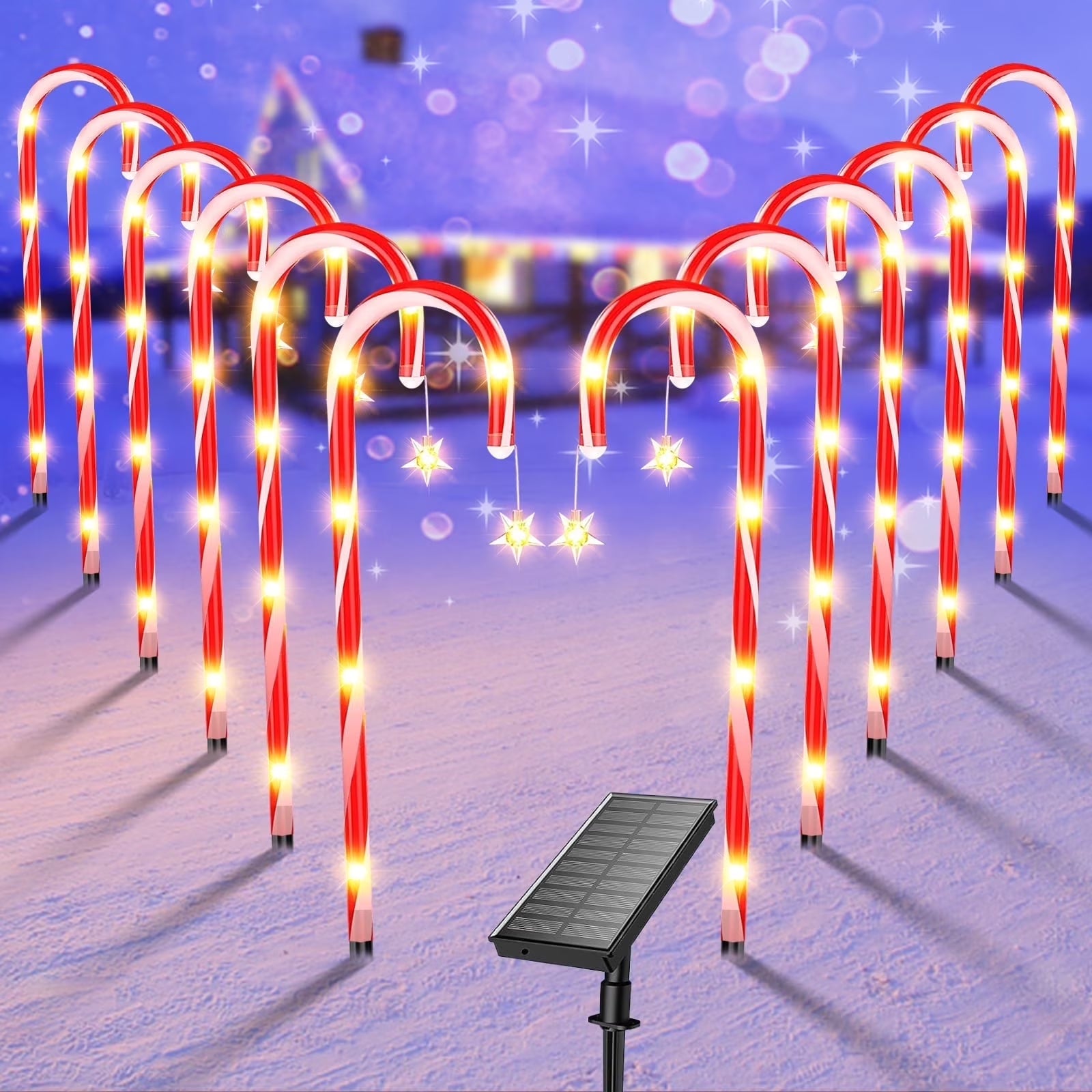 12Pack outside Christmas Decorations Solar Candy Cane Lights, 72Led 8 Modes Waterproof Solar Christmas Holiday Outdoor Lights for Lawns Pathway Lights