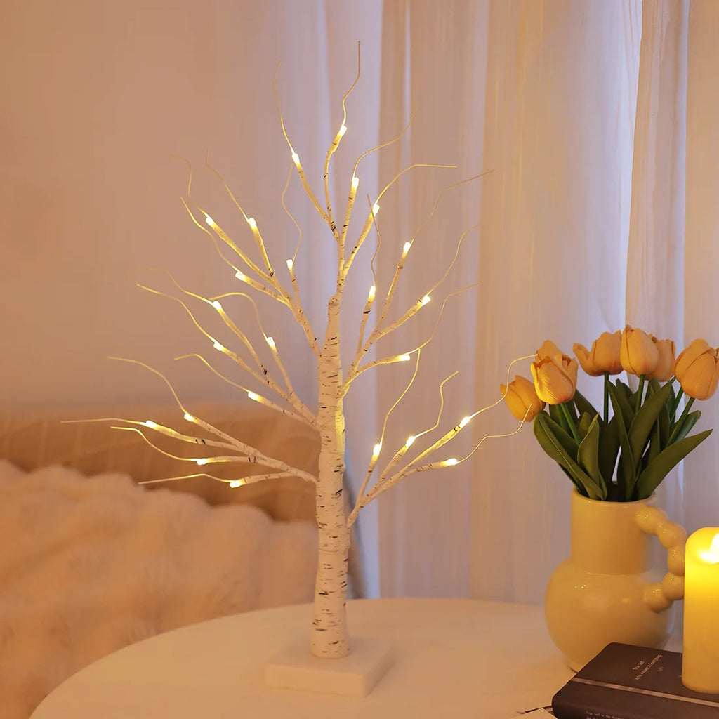 2Pack Christmas Tree Decorations - Birch Fairy Light Spirit Trees with 24 LED Warm White Lights, Usb/Battery Powered Indoor Holiday Decor, 2 FT