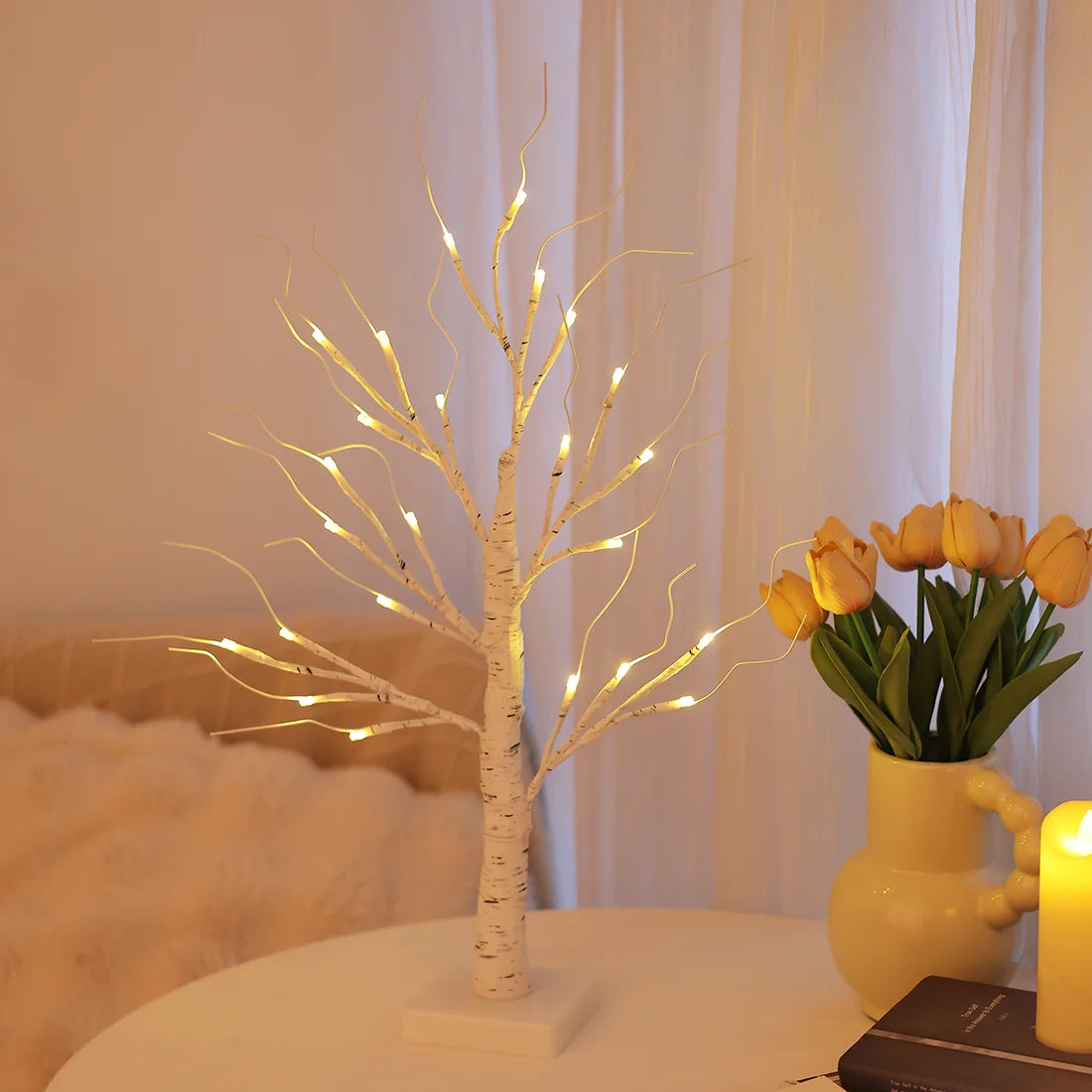 2Pack Christmas Tree Decorations - Birch Fairy Light Spirit Trees with 24 LED Warm White Lights, Usb/Battery Powered Indoor Holiday Decor, 2 FT