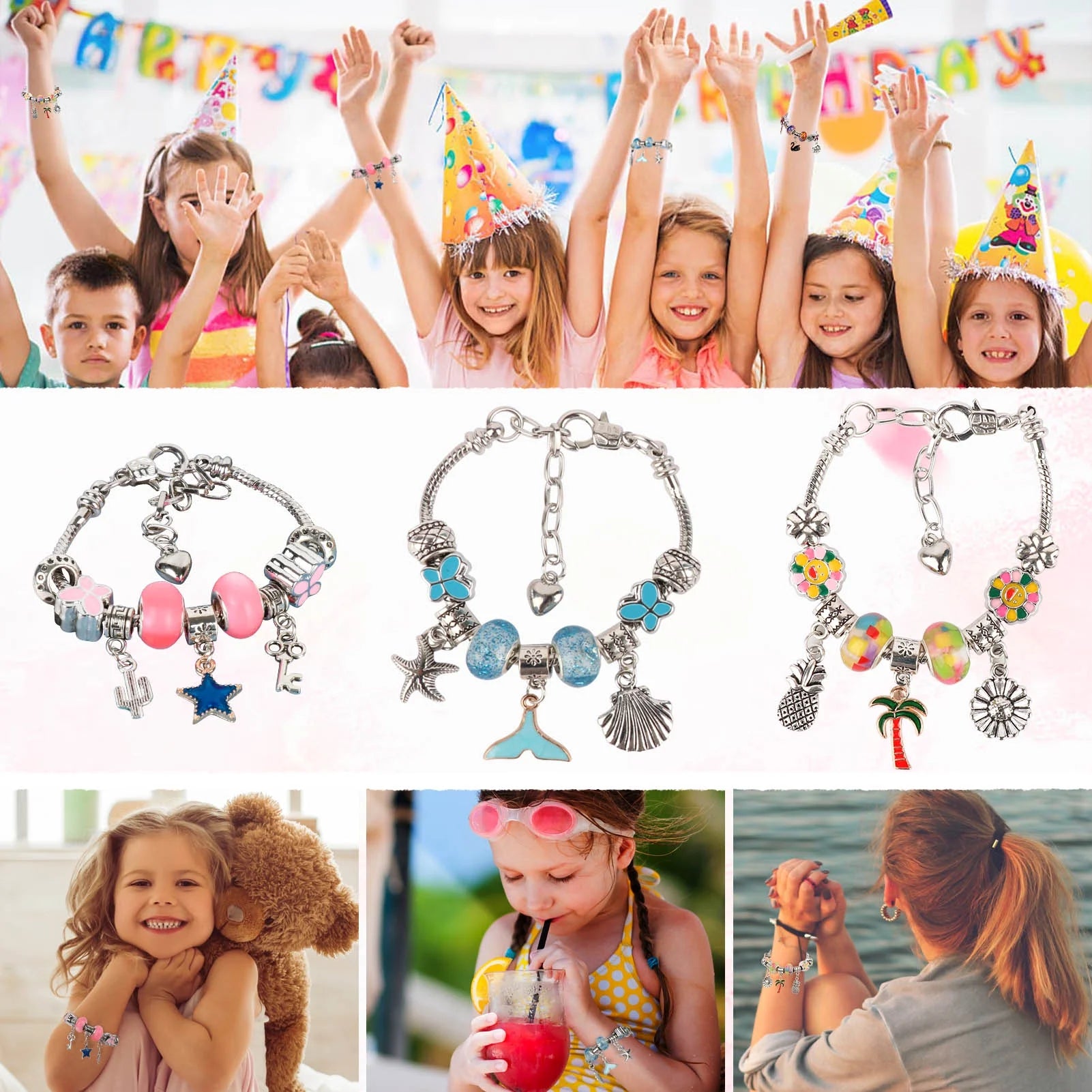 91-Piece DIY Charm Bracelet Making Kit for Kids - Includes Snake Chains & Jewelry Supplies - Perfect Arts and Crafts Gift for Girls Ages 6-12