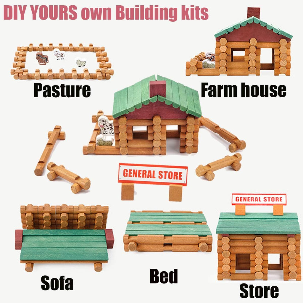170-Piece Classic Wooden Building Log Set - Creative Construction Educational Gift for Children Ages 3 and Up